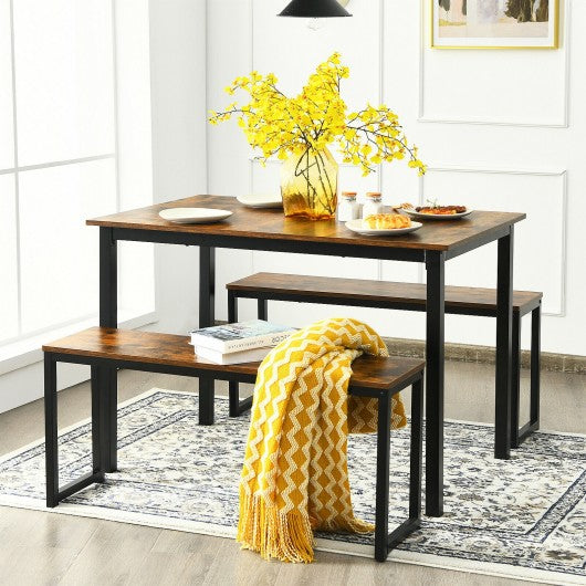 3-Piece Kitchen Dining Table Set with 2 Benches for Limited Space -Coffee