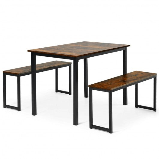 3-Piece Kitchen Dining Table Set with 2 Benches for Limited Space -Coffee