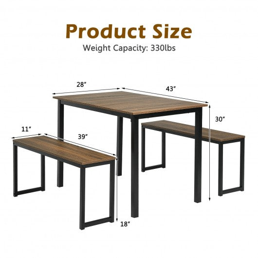 3-Piece Kitchen Dining Table Set with 2 Benches for Limited Space -Natural