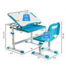 Kids Height Adjustable Desk and Chair Set with Tilted Tabletop and Drawer-Blue