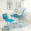 Kids Height Adjustable Desk and Chair Set with Tilted Tabletop and Drawer-Blue