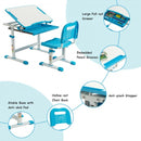 Kids Height Adjustable Desk and Chair Set with Tilted Tabletop and Drawer-Blue