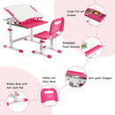 Kids Height Adjustable Desk and Chair Set with Tilted Tabletop and Drawer-Pink