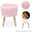 Faux Fur Vanity Chair Makeup Stool Furry Padded Seat Round Ottoman-Pink
