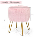 Faux Fur Vanity Chair Makeup Stool Furry Padded Seat Round Ottoman-Pink