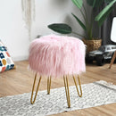 Faux Fur Vanity Chair Makeup Stool Furry Padded Seat Round Ottoman-Pink