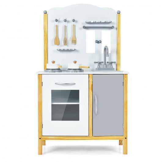 Kids Play Kitchen Set Toddler Pretend Cooking Set with Cabinet and Accessories