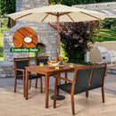 4 Pieces Patio Rattan Dining Furniture Set with Acacia Wood Frame Chair