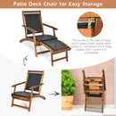 Patio Folding Rattan Lounge Chair Wooden Frame with Retractable Footrest