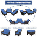 5 Pieces Patio Rattan Sofa Set with Cushion and Ottoman-Navy