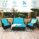 5 Pieces Patio Rattan Sofa Set with Cushion and Ottoman-Turquoise