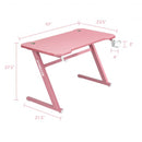 47" Z-Shaped Computer Table with Cup Holder Headphone Hook-Pink