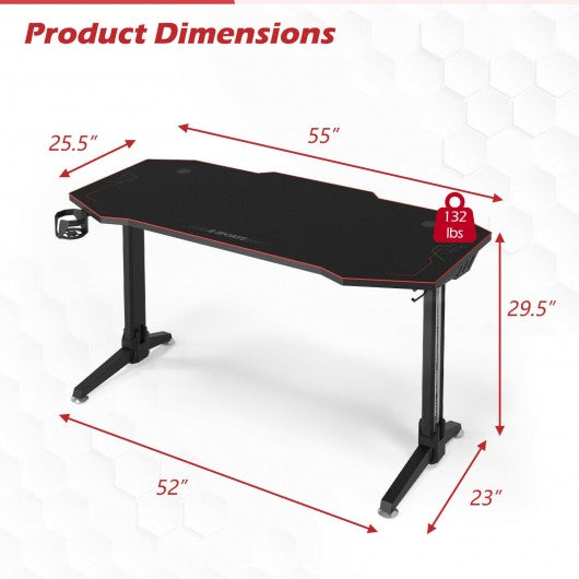 55 Inch T-shaped Computer Desk with Full Mouse Pad and LED Lights