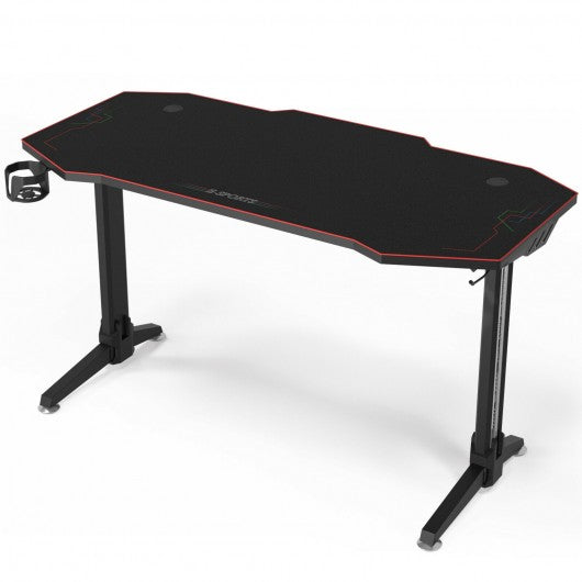 55 Inch T-shaped Computer Desk with Full Mouse Pad and LED Lights