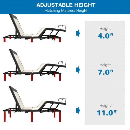 Twin XL Size Adjustable Bed Base Electric Bed Frame with Massage Modes