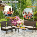 4Pcs Patio Rattan Outdoor Conversation Set with Cushions