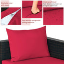 5 Pieces Patio Rattan Sectional Furniture Set with Cushions and Coffee Table-Red