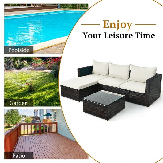 5 Pieces Patio Rattan Furniture Set with Coffee Table-Off White