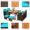 9PCS Patio Rattan Dining Cushioned Chairs Set-Turquoise