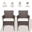 2 Pieces Rattan Arm Dining Chair Cushioned Sofa Furniture Patio