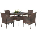 Outdoor 5PCS Dining Table Set with 1 Table and 4 Single Sofas
