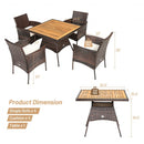 5PCS Patio Rattan Dining Furniture Set with Arm Chair and Wooden Table Top