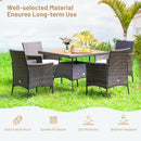 5PCS Patio Rattan Dining Furniture Set with Arm Chair and Wooden Table Top