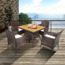 5PCS Patio Rattan Dining Furniture Set with Arm Chair and Wooden Table Top