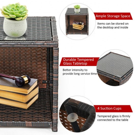 3 Pieces PE Rattan Wicker Furniture Set with Cushion Sofa Coffee Table for Garden-Red