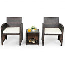 3 Pieces PE Rattan Wicker Furniture Set with Cushion Sofa Coffee Table for Garden-White