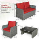 4 Pcs Patio Rattan Furniture Set Sofa Table with Storage Shelf Cushion-Red