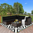 6 Pieces Patio Rattan Furniture Set with Cushions and Glass Coffee Table-Black