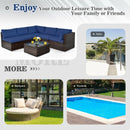 6 Pieces Patio Rattan Furniture Set with Cushions and Glass Coffee Table-Navy