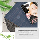 6 Pieces Patio Rattan Furniture Set with Cushions and Glass Coffee Table