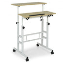 Mobile Standing up Desk Adjustable Computer Desk Tilting Workstation-Natural
