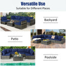 7 Pieces Patio Rattan Furniture Set Sectional Sofa Garden Cushion-Navy