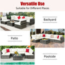 7 Pieces Patio Rattan Furniture Set Sectional Sofa Garden Cushion-White