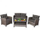 4 Pieces Patio Rattan Furniture Set Coffee Table Cushioned Sofa