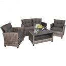 4 Pieces Patio Rattan Furniture Set Coffee Table Cushioned Sofa