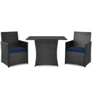 3 Pieces Patio Rattan Furniture Set with Cushion and Sofa Armrest-Navy
