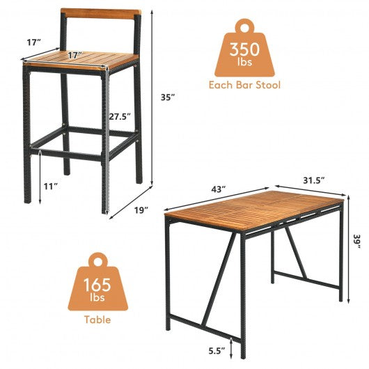 5-Piece Outdoor Acacia Wood and PE Rattan Bar Set