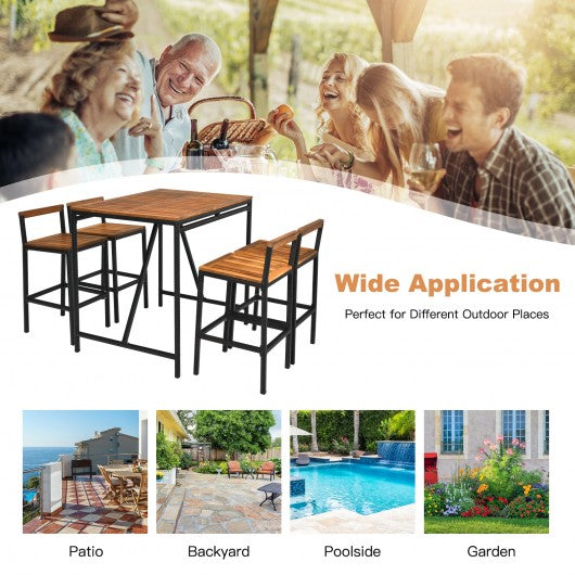 5-Piece Outdoor Acacia Wood and PE Rattan Bar Set