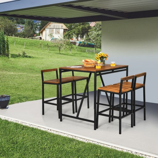 5-Piece Outdoor Acacia Wood and PE Rattan Bar Set