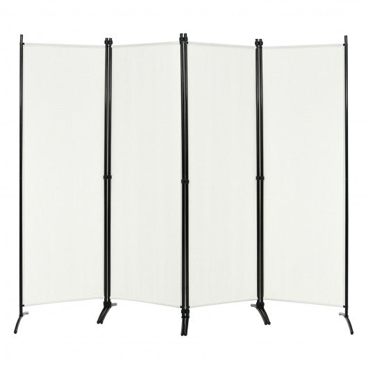 4-Panel  Room Divider with Steel Frame-White