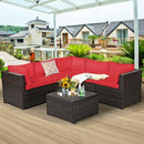 6 Pieces Patio Rattan Furniture Set Sectional Cushioned Sofa Deck-Red
