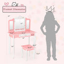 Kids Vanity Princess Makeup Dressing Table Chair Set with Tri-folding Mirror-Pink