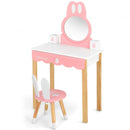 Kids Vanity Set Rabbit Makeup Dressing Table Chair Set with Mirror and Drawer-White