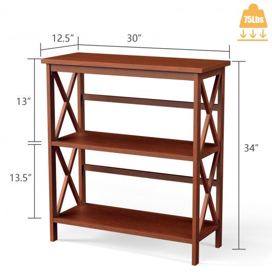 3-Tier Bookshelf Wooden Open Storage Bookcase for Home Office-Natural