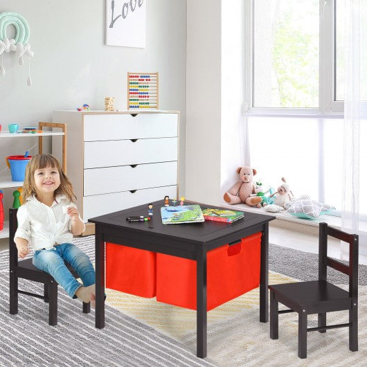 2-in-1 Kids Double-sided Activity Building Block Table with Drawers-Brown