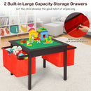 2-in-1 Kids Double-sided Activity Building Block Table with Drawers-Brown